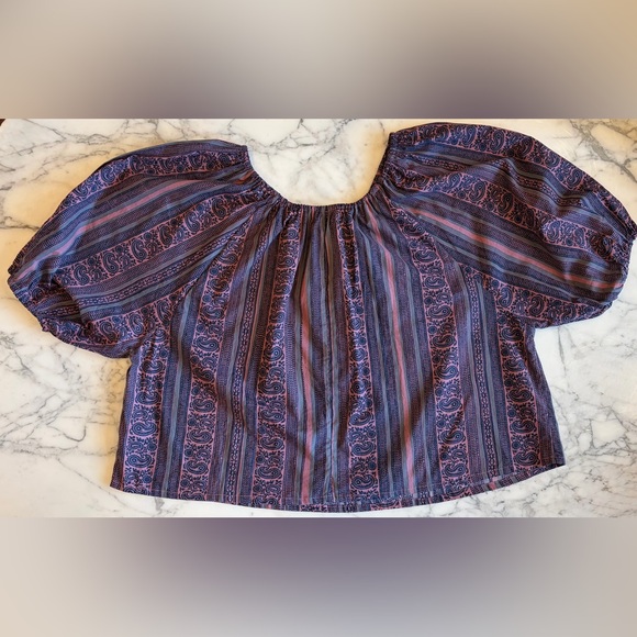 BNWT NATALIE MARTIN Voluminous Paisley Stripe Cotton Top XL Navy/Pink/Gray - Picture 10 of 16